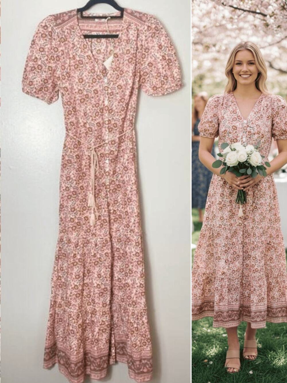 Faherty Pink Floral Maxi Dress Wedding Guest Cottagecore Garden Party